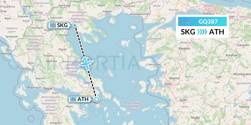 GQ387 Sky Express (Greece) Flight Map: Thessaloniki to Athens
