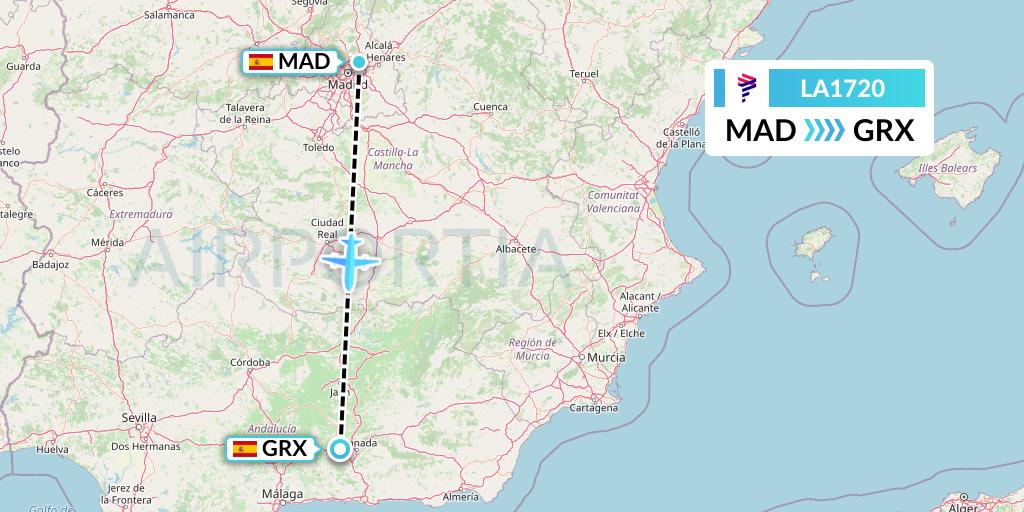 LA1720 LAN Airlines Flight Map: Madrid to Granada