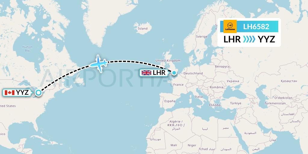 LH6582 Lufthansa Flight Map: London to Toronto