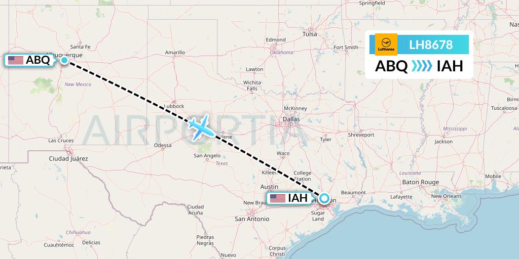 LH8678 Lufthansa Flight Map: Albuquerque to Houston