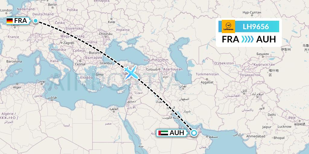LH9656 Lufthansa Flight Map: Frankfurt to Abu Dhabi