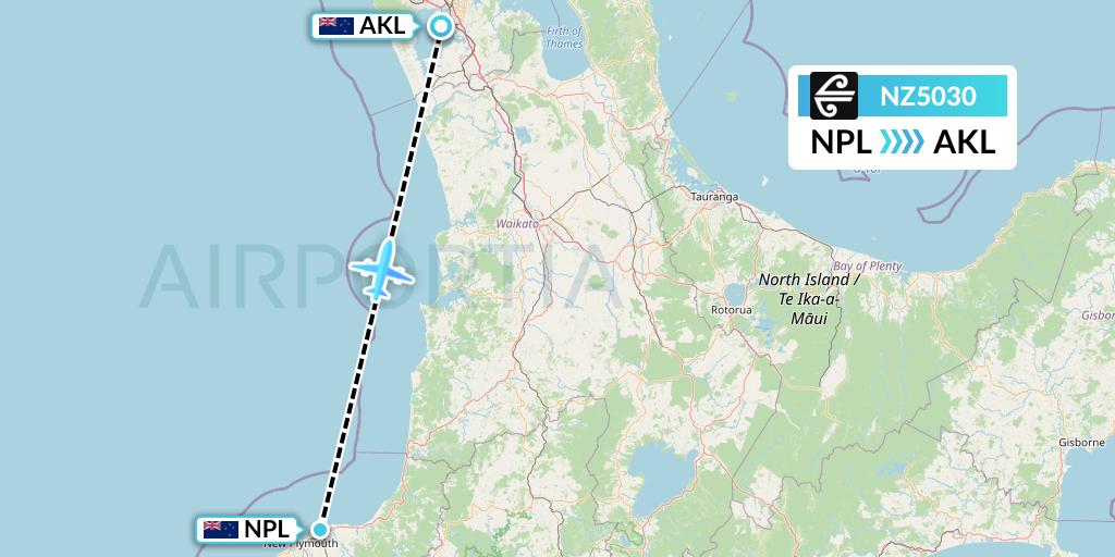 NZ5030 Air New Zealand Flight Map: New Plymouth to Auckland