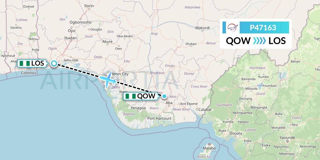 P47163 Air Peace Flight Map: Owerri to Lagos