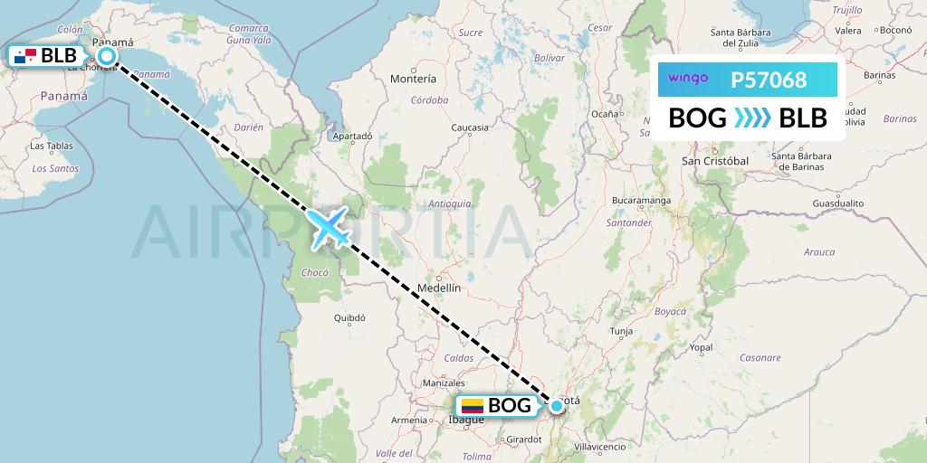 P57068 Copa Airlines Colombia Flight Map: Bogota to Balboa