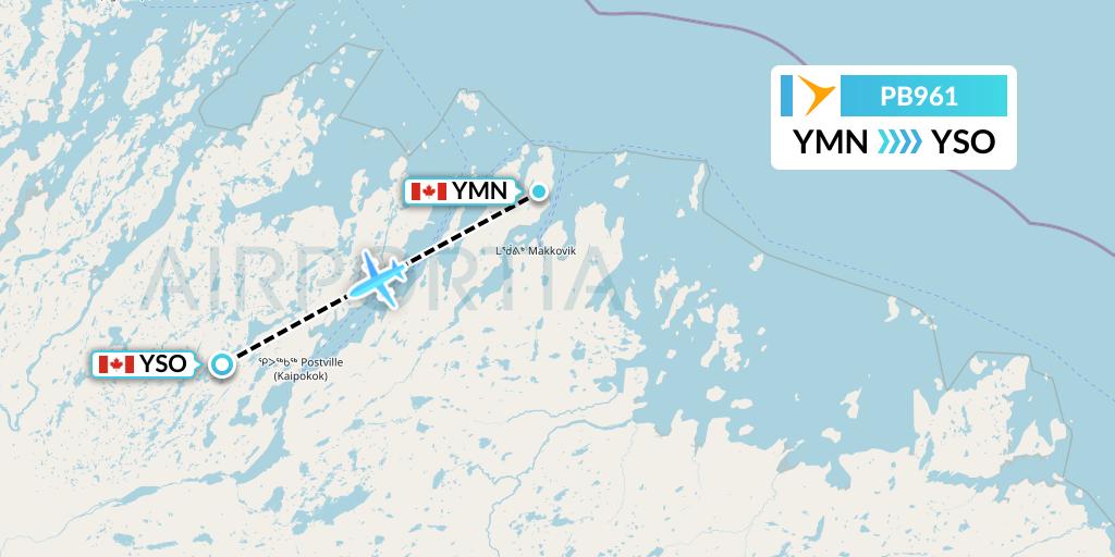 PB961 PAL Airlines Flight Map: Makkovik to Postville