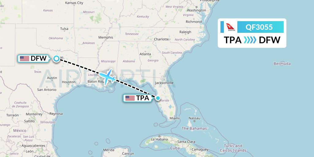 QF3055 Qantas Flight Map: Tampa to Dallas