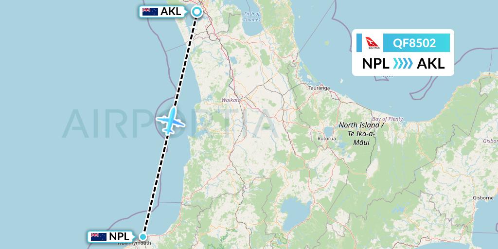 QF8502 Qantas Flight Map: New Plymouth to Auckland