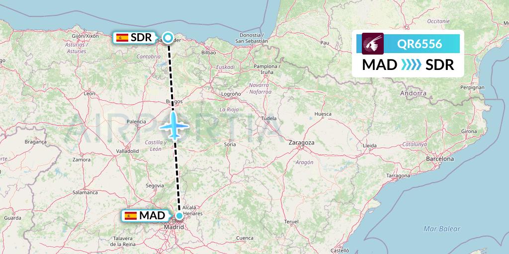 QR6556 Qatar Airways Flight Map: Madrid to Santander
