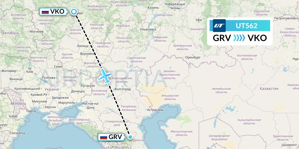 UT562 UTair Flight Map: Grozny to Moscow