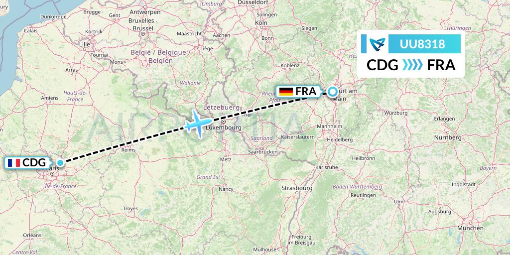 UU8318 Air Austral Flight Map: Paris to Frankfurt