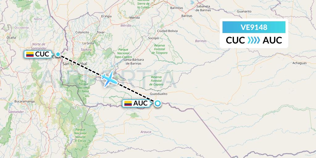 VE9148 Easyfly Flight Map: Cucuta to Arauca