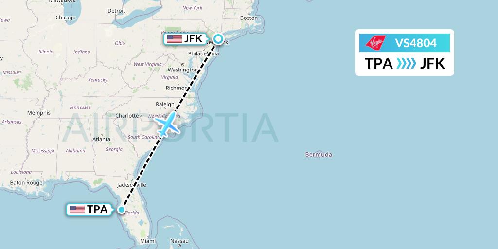 VS4804 Virgin Atlantic Airways Flight Map: Tampa to New York