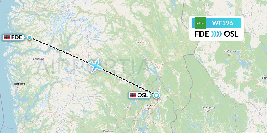 WF196 Wideroe Flight Map: Forde to Oslo