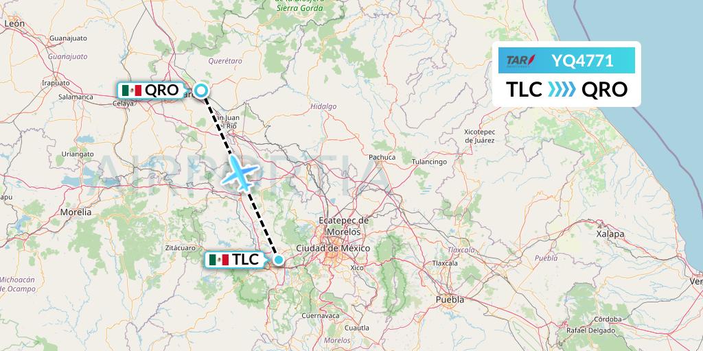 YQ4771 TAR Aerolineas Flight Map: Mexico City to Queretaro