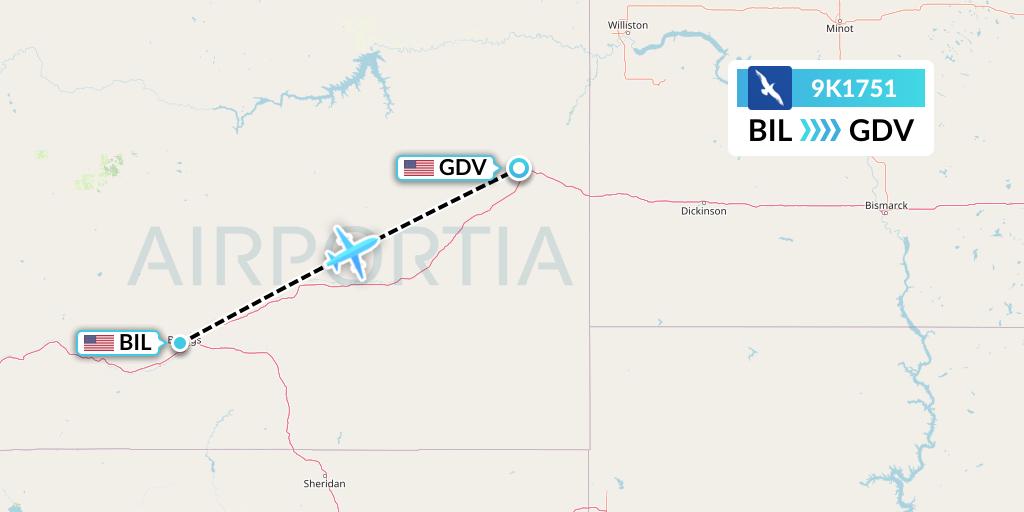 9K1751 Cape Air Flight Map: Billings to Dawson