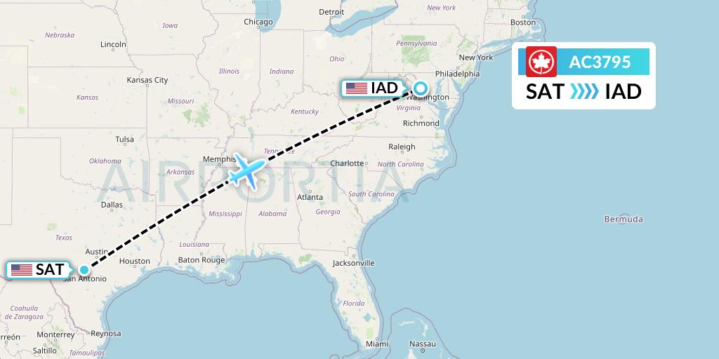 AC3795 Air Canada Flight Map: San Antonio to Washington