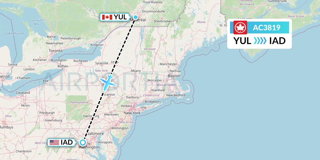AC3819 Air Canada Flight Map: Montreal to Washington