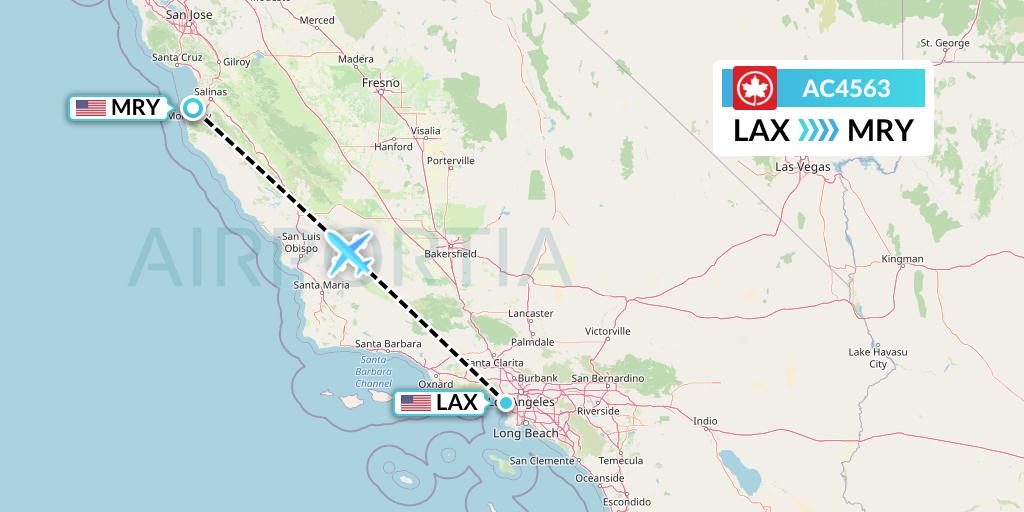 AC4563 Air Canada Flight Map: Los Angeles to Monterey