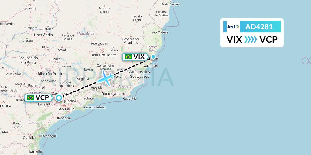 AD4281 Azul Brazilian Airlines Flight Map: Vitoria to Campinas