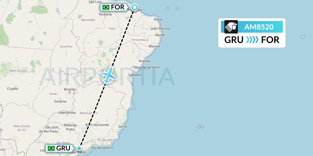 AM8520 Aeromexico Flight Map: Sao Paulo to Fortaleza
