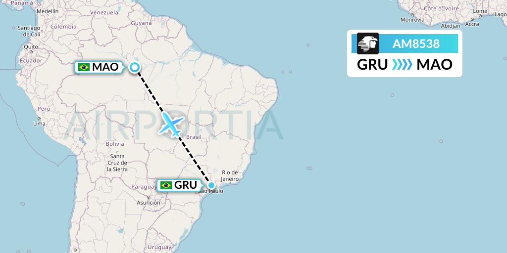 AM8538 Aeromexico Flight Map: Sao Paulo to Manaus