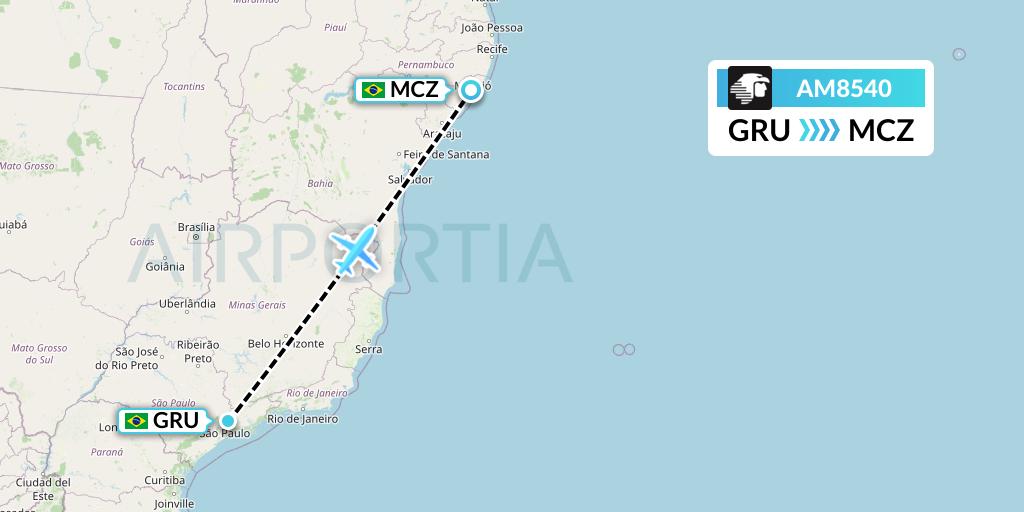 AM8540 Aeromexico Flight Map: Sao Paulo to Maceio