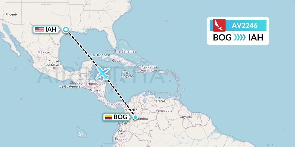 AV2246 Avianca Flight Map: Bogota to Houston