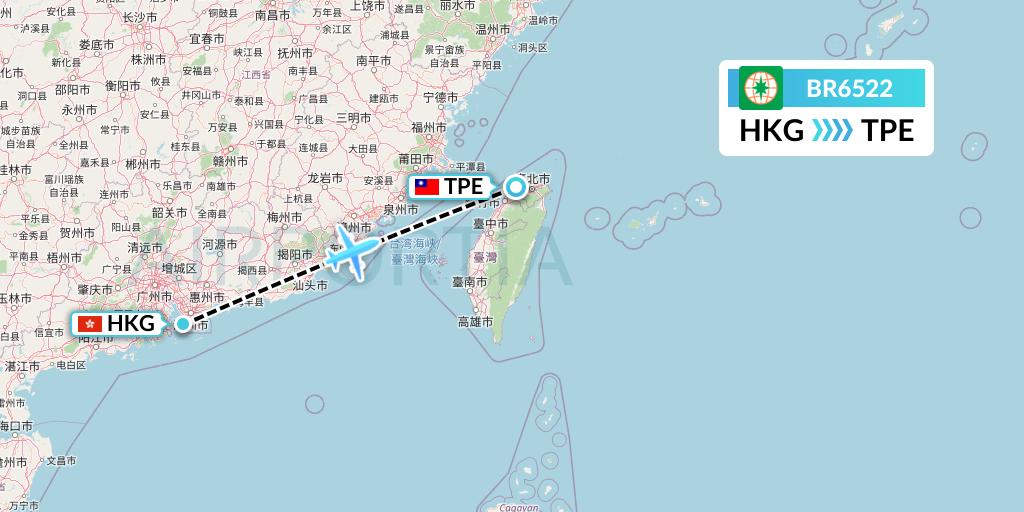 BR6522 EVA Air Flight Map: Hong Kong to Taipei