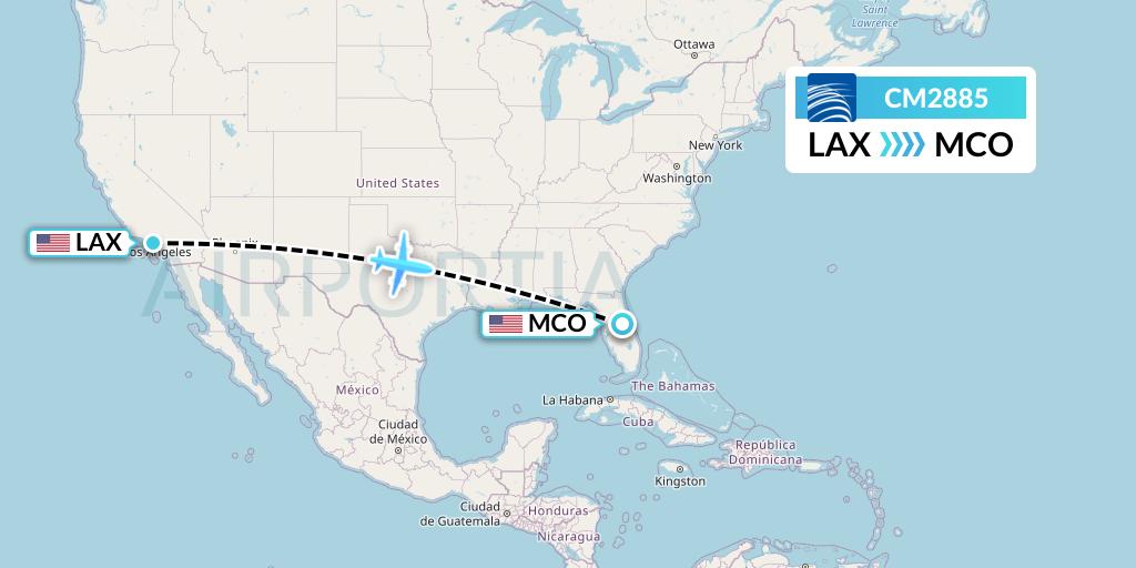 CM2885 Copa Airlines Flight Map: Los Angeles to Orlando