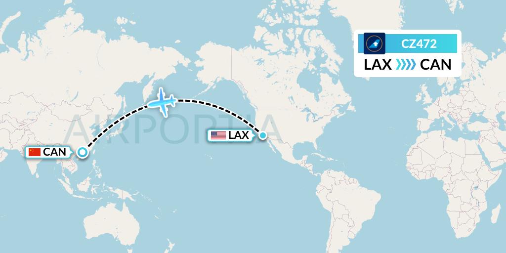 CZ472 China Southern Airlines Flight Map: Los Angeles to Guangzhou
