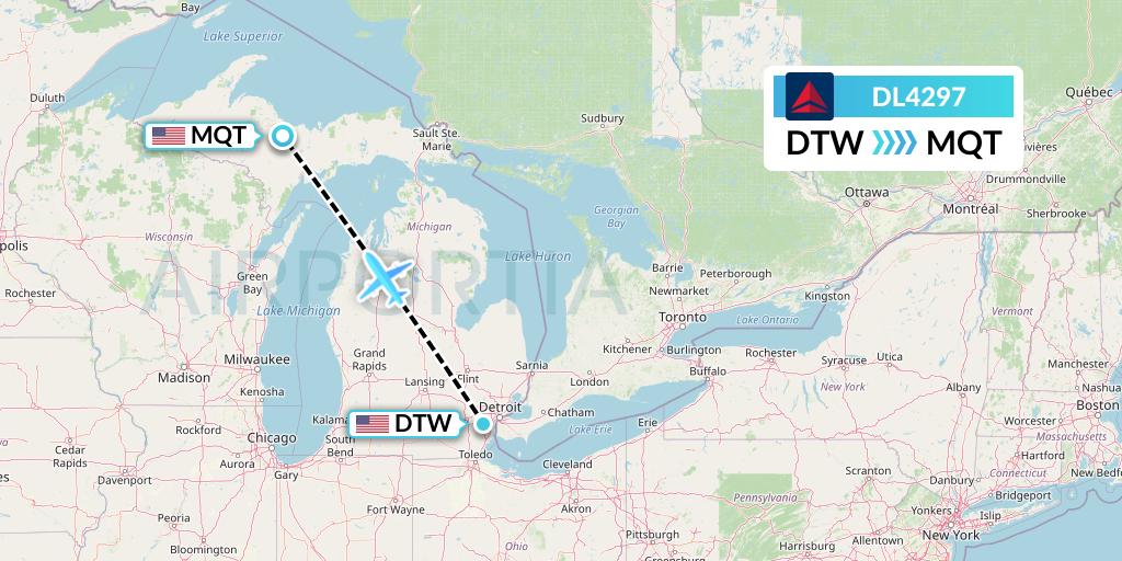 DL4297 Delta Air Lines Flight Map: Detroit to Marquette