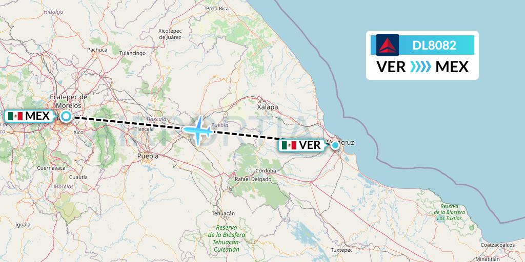 DL8082 Delta Air Lines Flight Map: Veracruz to Mexico City