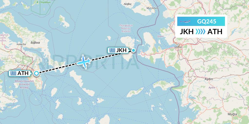 GQ245 Sky Express (Greece) Flight Map: Chios to Athens