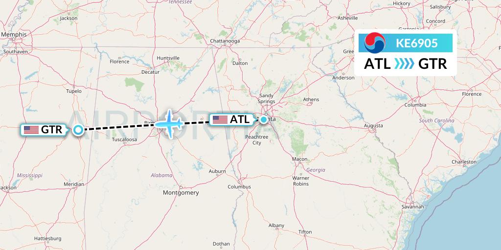 KE6905 Korean Air Flight Map: Atlanta to Golden Triangle