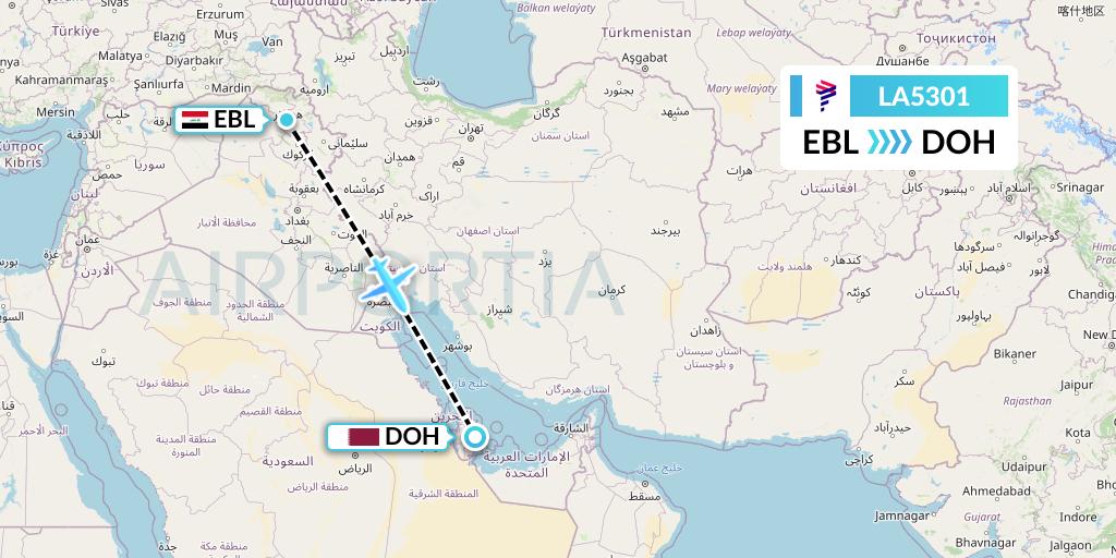 LA5301 LAN Airlines Flight Map: Arbil to Doha