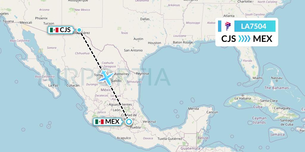 LA7504 LAN Airlines Flight Map: Ciudad Juarez to Mexico City