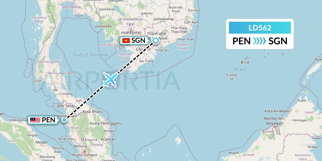 LD562 Air Hong Kong Flight Map: Penang to Ho Chi Minh City