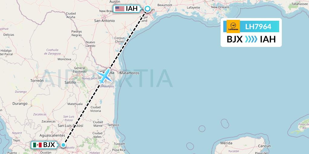 LH7964 Lufthansa Flight Map: Silao to Houston
