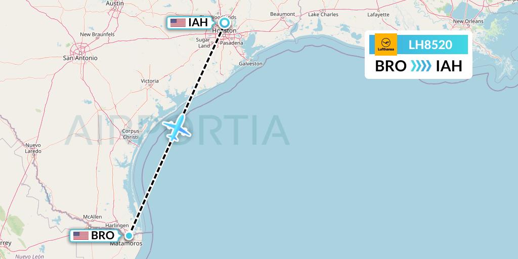 LH8520 Lufthansa Flight Map: Brownsville to Houston