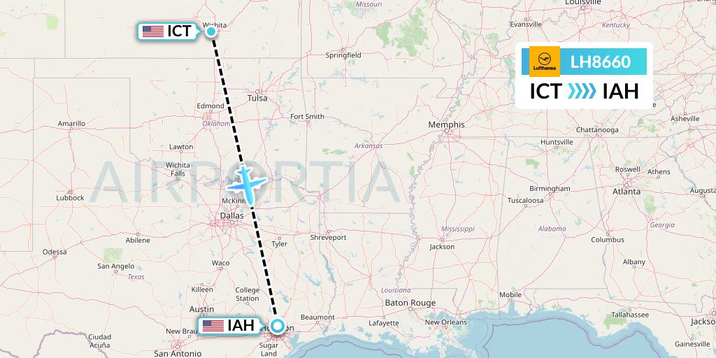 LH8660 Lufthansa Flight Map: Wichita to Houston