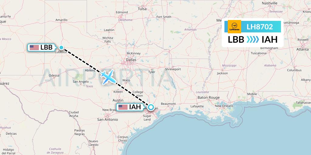 LH8702 Lufthansa Flight Map: Lubbock to Houston