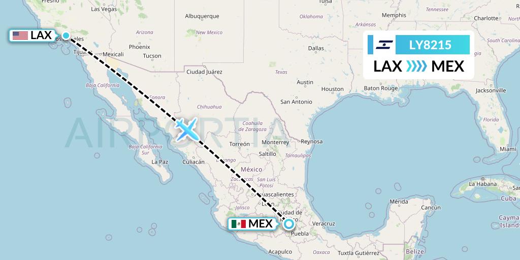 LY8215 El Al Flight Map: Los Angeles to Mexico City