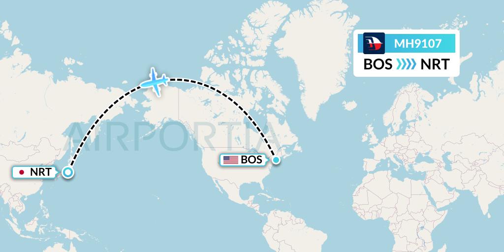 MH9107 Malaysia Airlines Flight Map: Boston to Tokyo