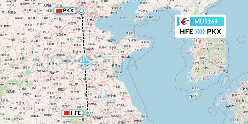 MU5169 China Eastern Airlines Flight Map: Hefei to Beijing