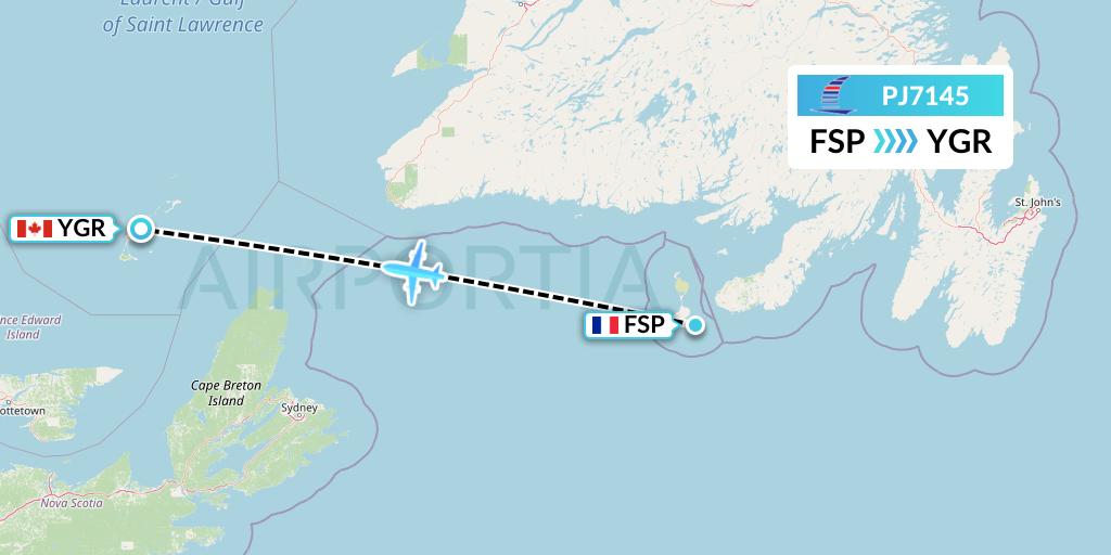 PJ7145 Air Saint-Pierre Flight Map: Saint-Pierre to Iles-de-la-Madeleine