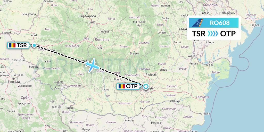 RO608 Tarom Flight Map: Timisoara to Bucharest