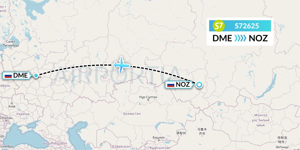 S72625 S7 Airlines Flight Map: Moscow to Novokuznetsk