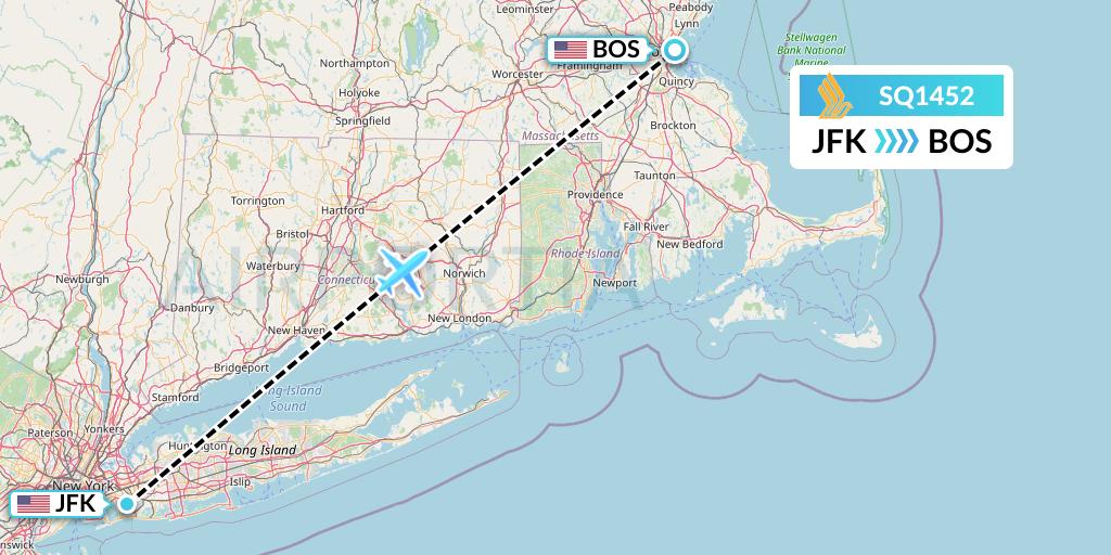 SQ1452 Singapore Airlines Flight Map: New York to Boston