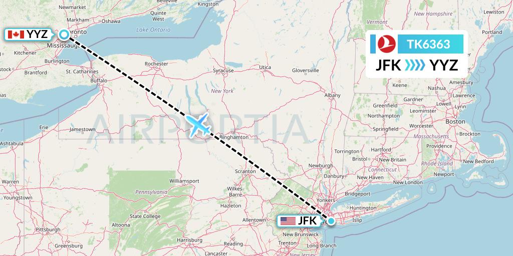 TK6363 Turkish Airlines Flight Map: New York to Toronto
