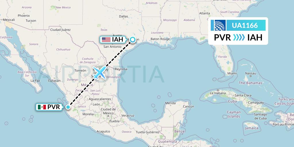 UA1166 United Airlines Flight Map: Puerto Vallarta to Houston